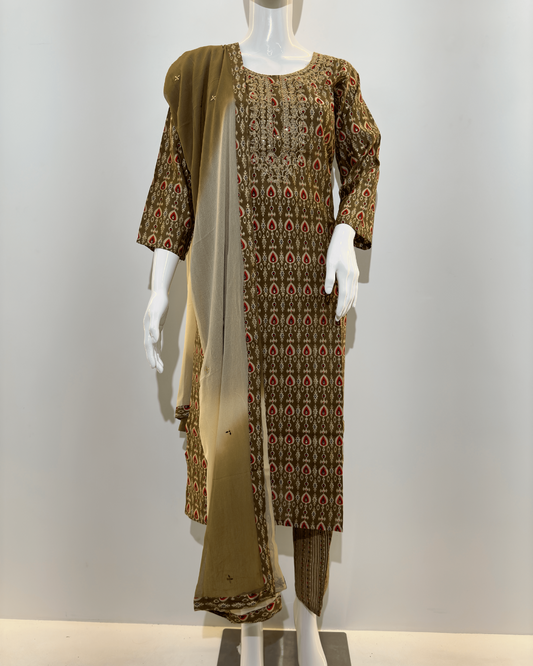 Muslin Straight Kurti Set - 3 Piece