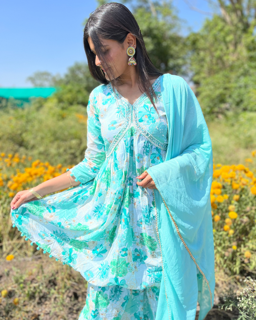 Mull Cotton Sharara Set - 3 piece