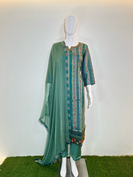 Pure Silk Neck work Kurti Set