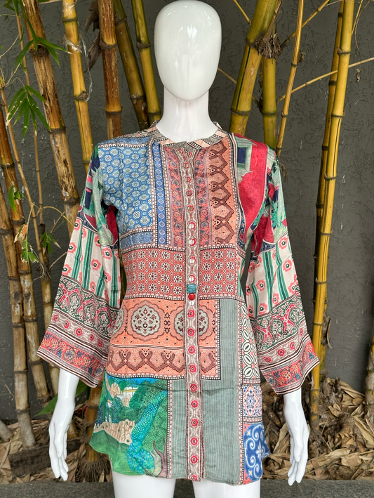 Muslin Print Tunics with Stand Patti Embroidery work