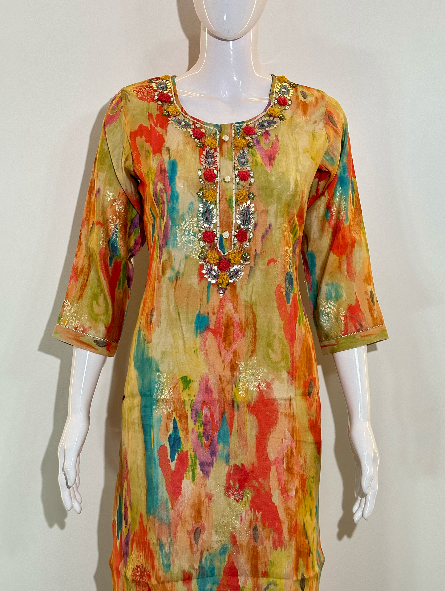 Muslin Straight Kurti with work