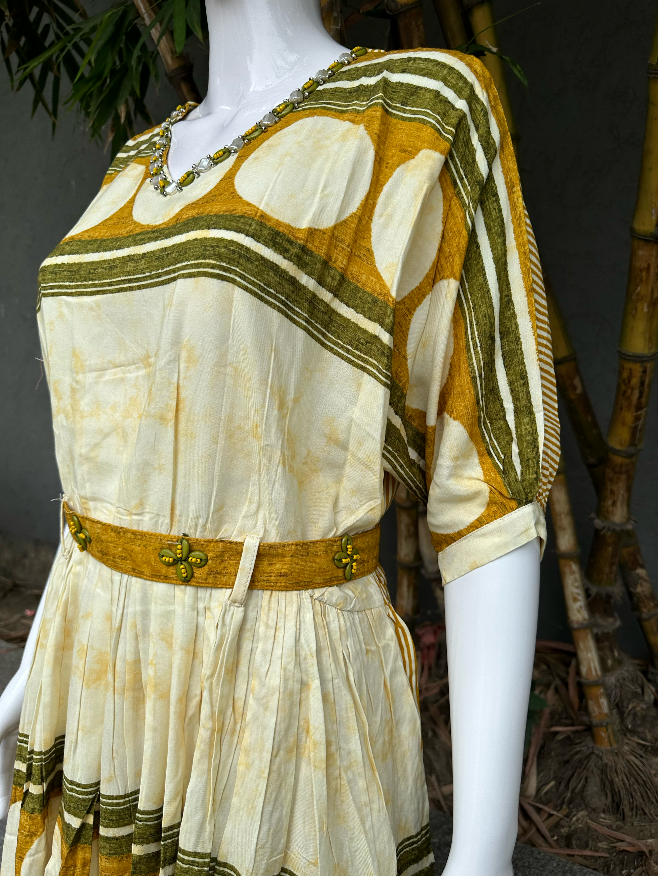 Rayon V Neck Embroidery with Belt Coords