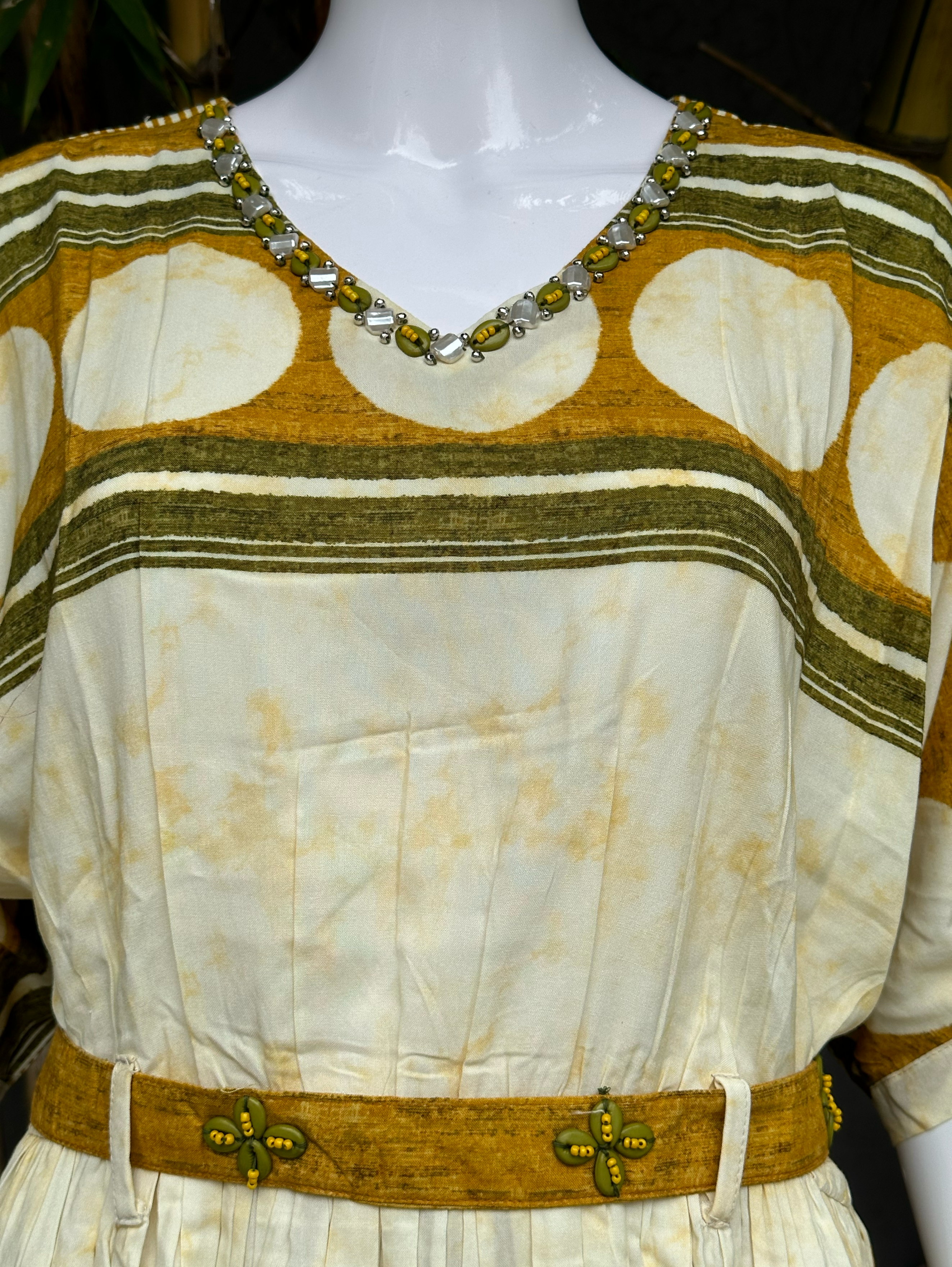 Rayon V Neck Embroidery with Belt Coords