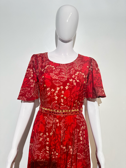 Image of Red Muslin Jumpsuit with Sequence work