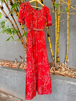 Image of Red Muslin Jumpsuit with Sequence work