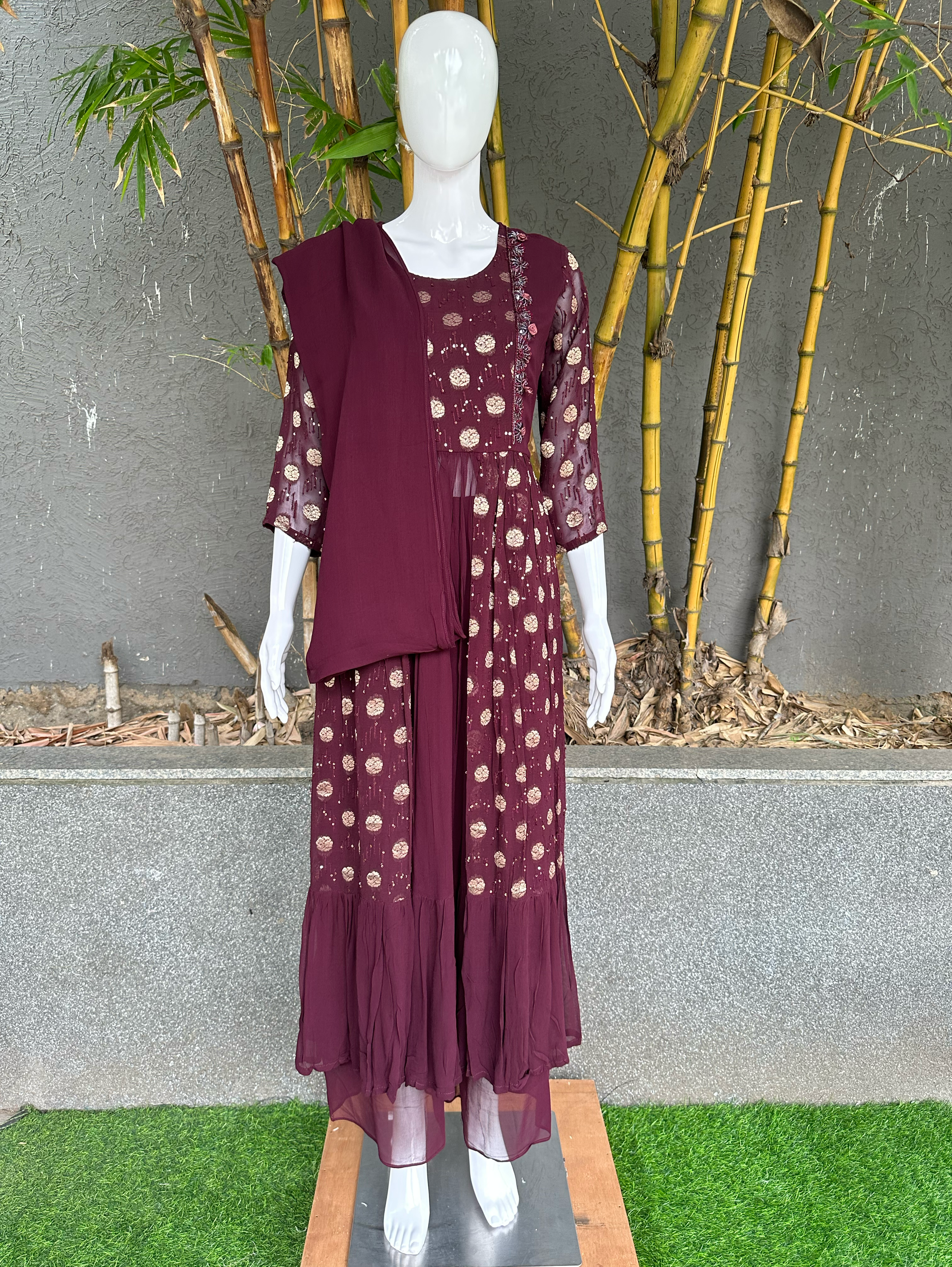 Naira Style Georgette 3 piece Dress - Premium work