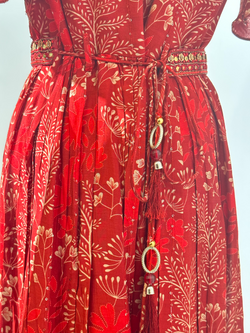 Image of Red Muslin Jumpsuit with Sequence work