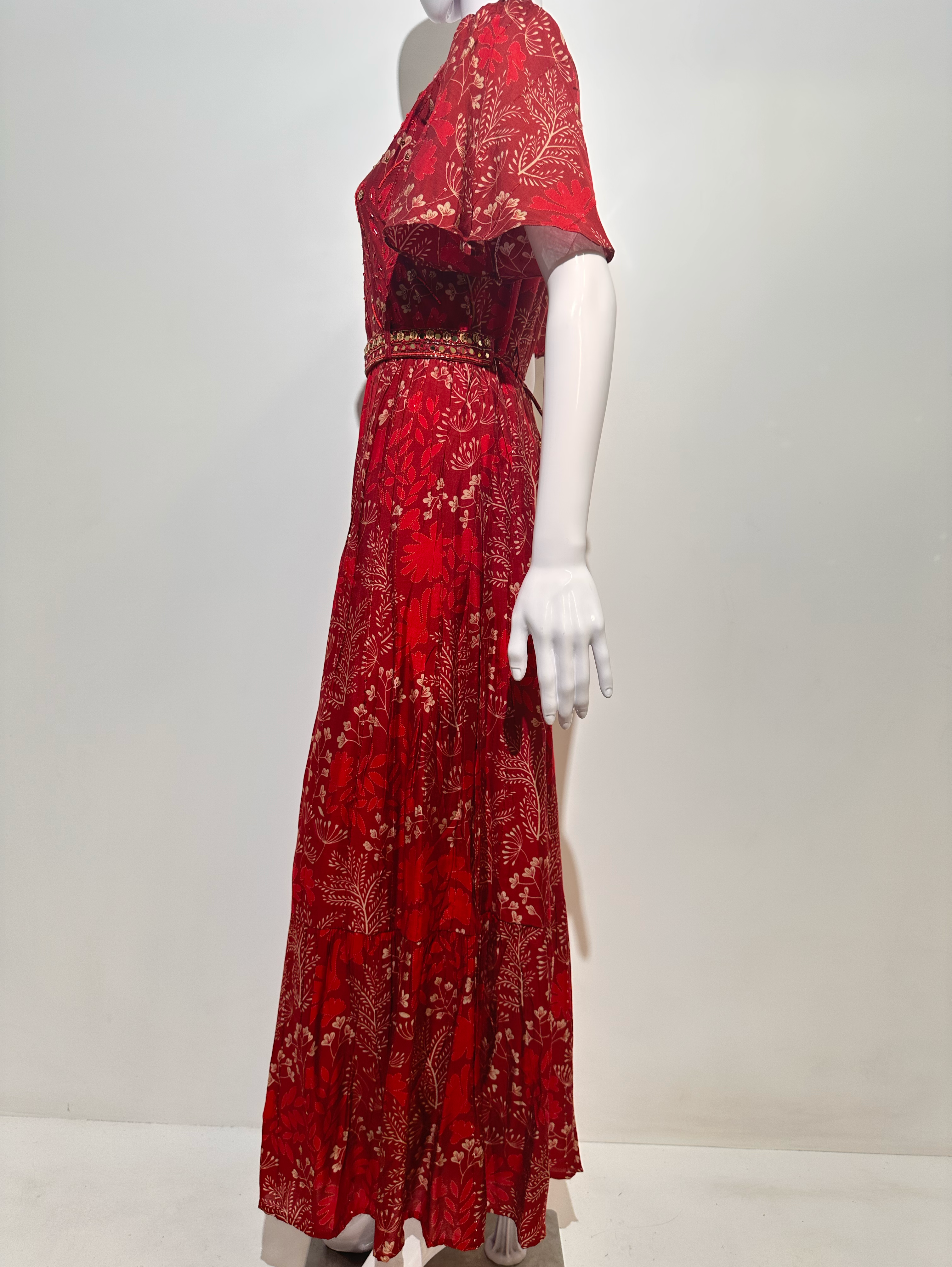Red Muslin Jumpsuit with Sequence work