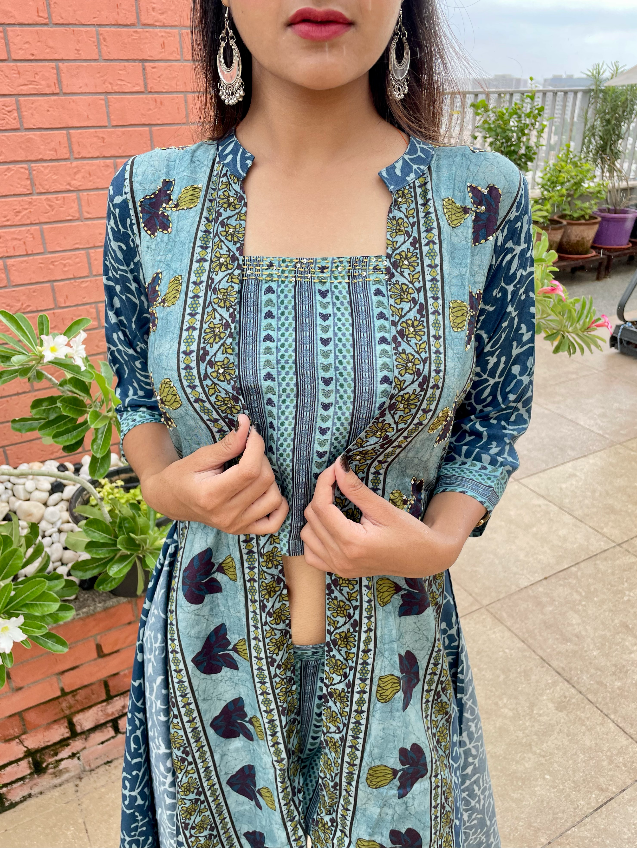 Muslin 3 Piece Coords with work