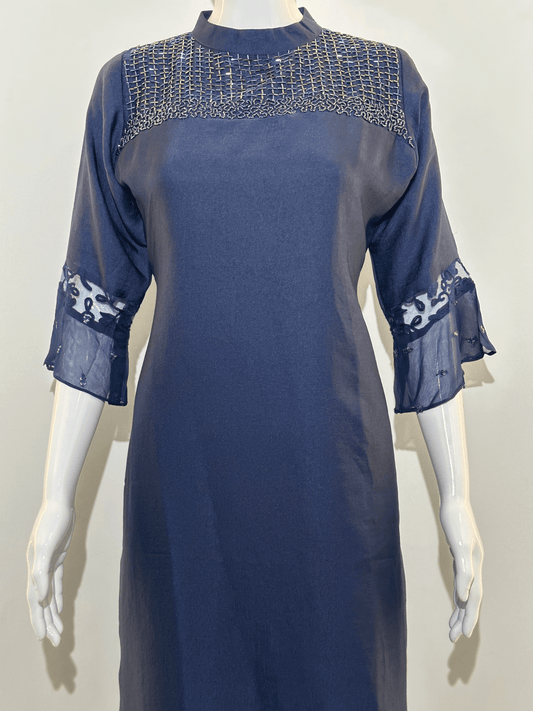 Silk Straight Kurti with Work- Royal Blue Color