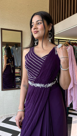 Image of Pure Georgette Saree Style Indo western