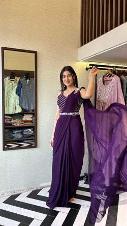 Image of Pure Georgette Saree Style Indo western