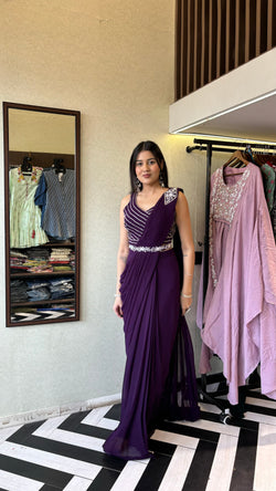 Image of Pure Georgette Saree Style Indo western