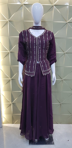 Image of Pure Georgette Indo-Western Style 3 Piece