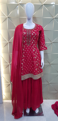 Image of Pure Silk Indo-Western Style 3 Piece