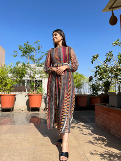 Image of Georgette Gown with Belt - Block Print