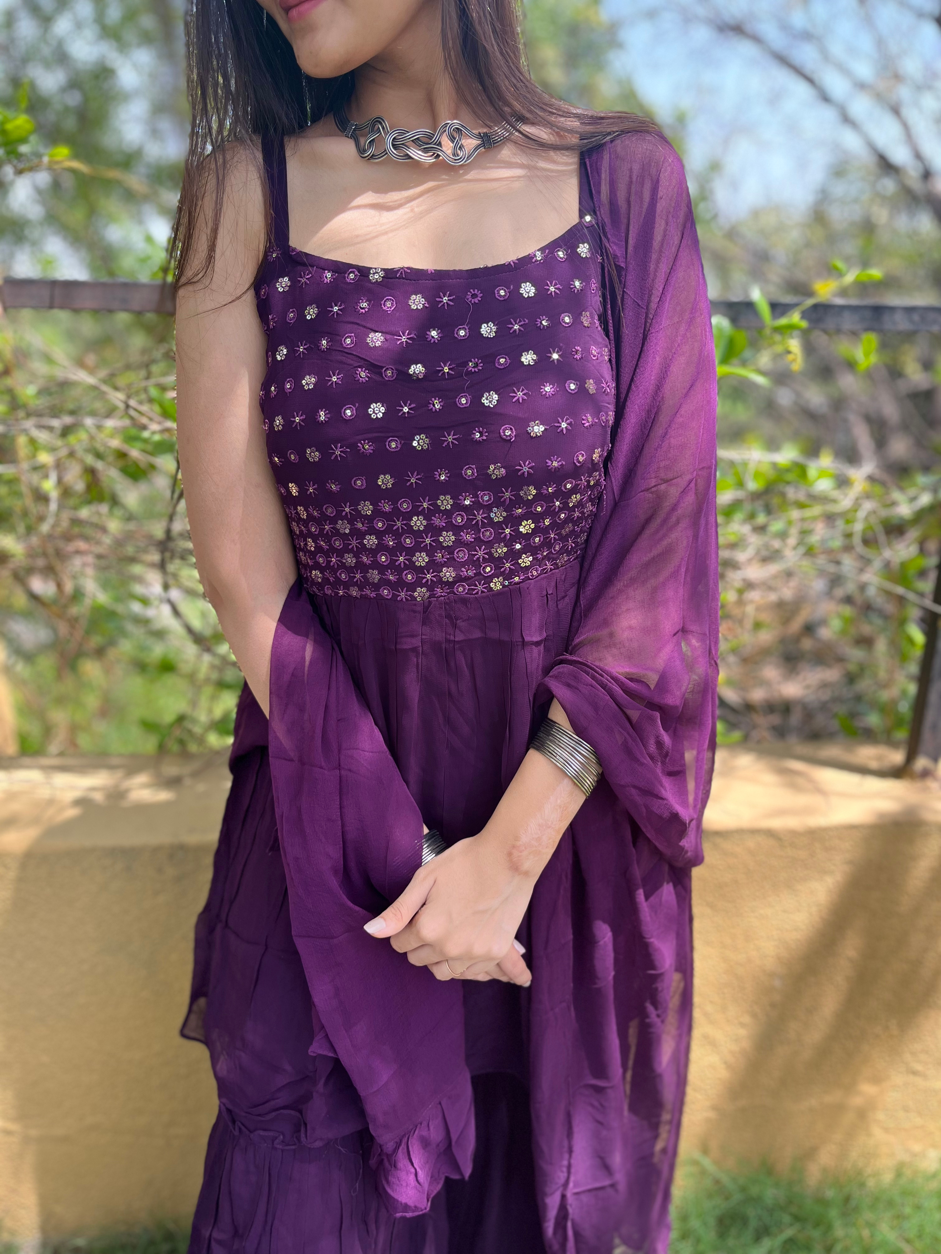 Vibrant Violet Sharara Set - 3 Piece